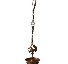 Brass Peacock Hanging Diya For Temple With Chain